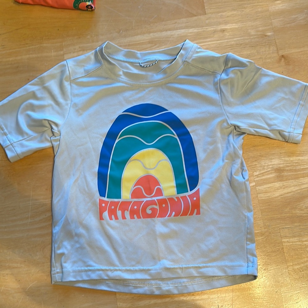 Patagonia Kids Swim Rashguard - Light Blue with Multicolor Logo